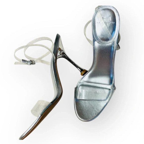 Marc Fisher Calisty Silver Glitter Strappy Stiletto Heels Women Size 9.5 - Picture 1 of 14